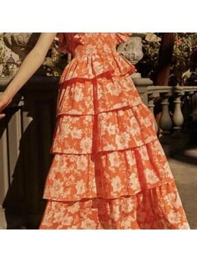 Saylor Linley ruffle layered maxi dress in an orange floral print